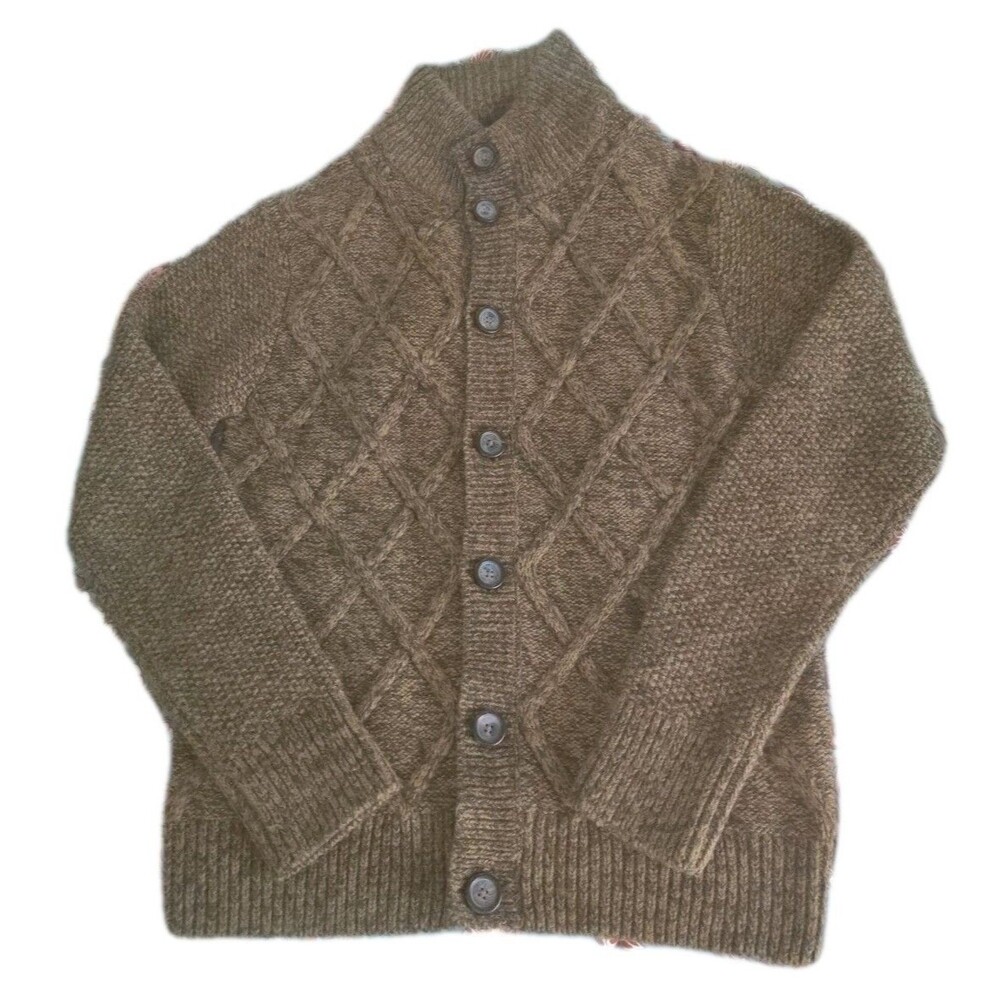 Smiling London Mens Large Wool Blend Cable Knit Cardigan Sweater Lodge Grandpa